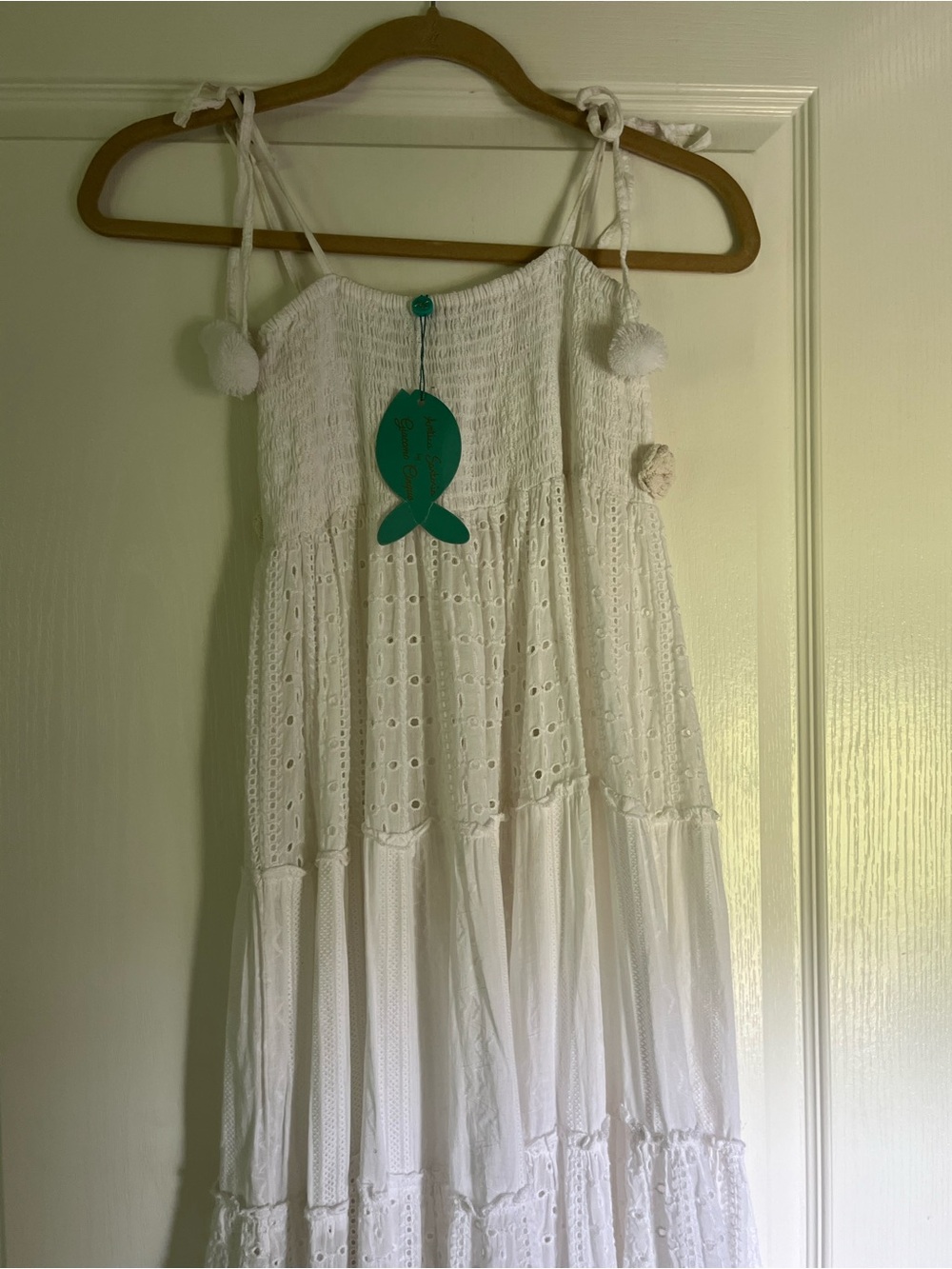 NWT Antica Sartoria White Eyelet Maxi Dress W/Cream Floral Appliqué OS - Picture 3 of 7